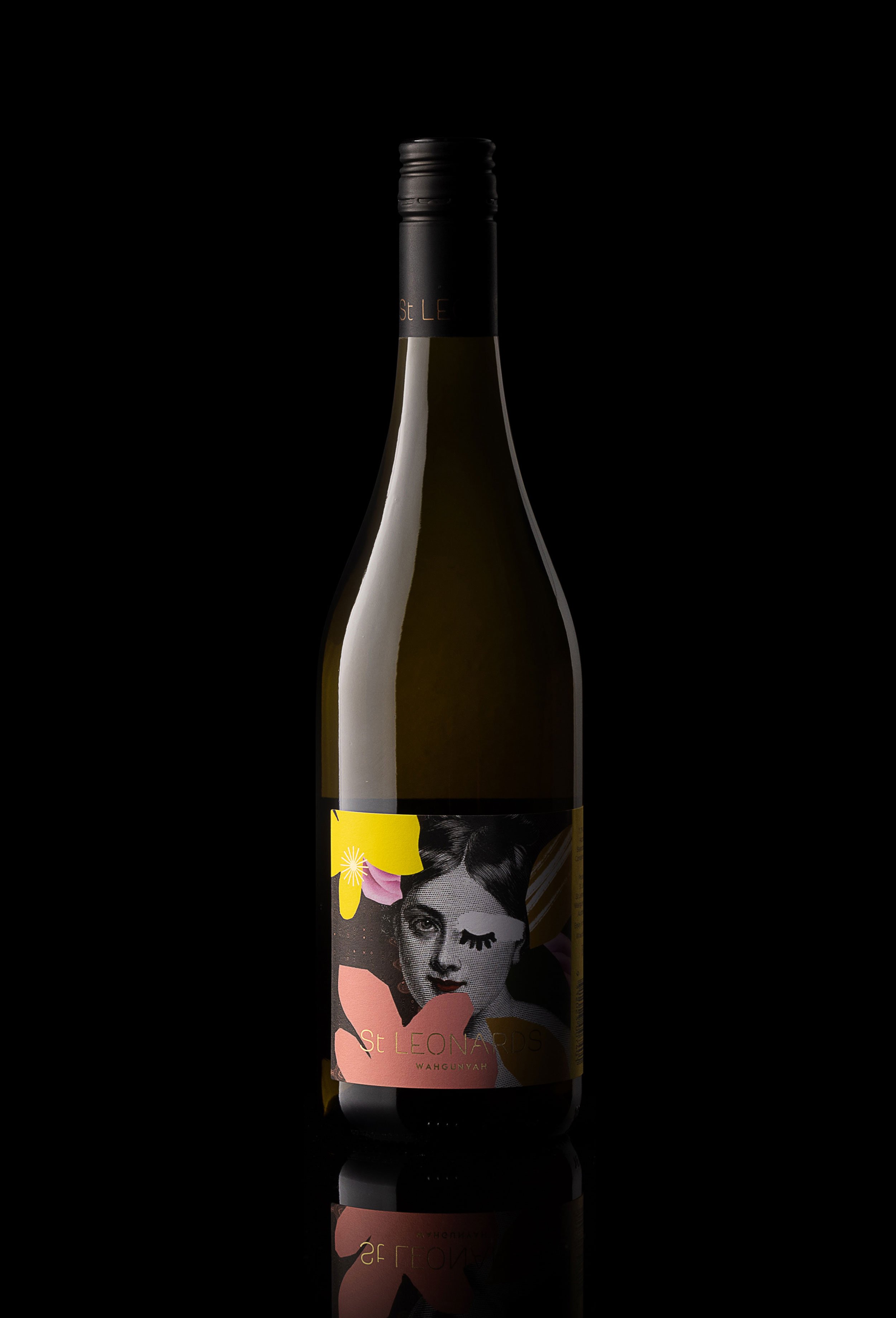 photograph taken by sarah anderson for Cloudy Co of St Leonards Vineyard wine bottle with pink and yellow label.jpg