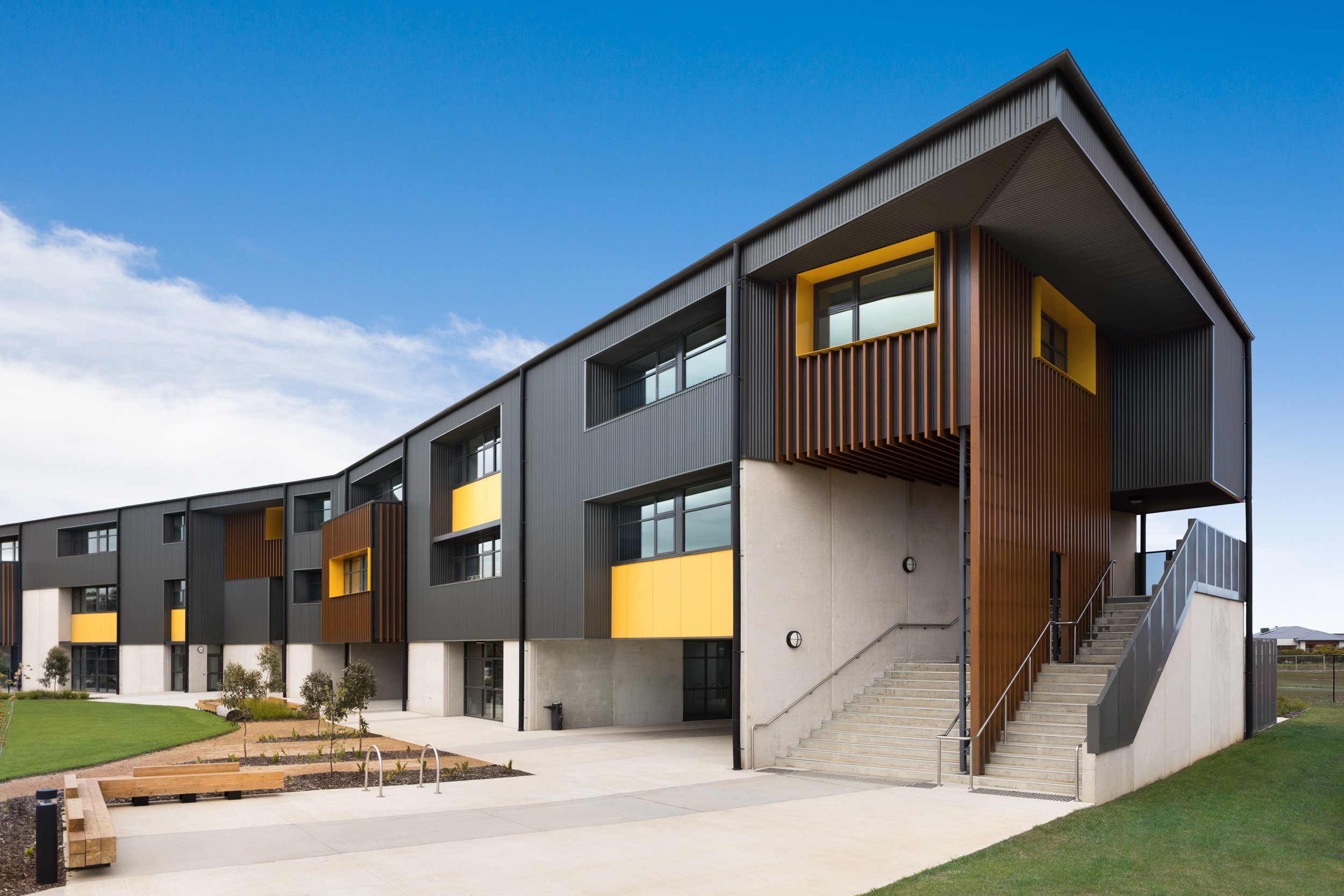photograph of concrete stairs iona college entry for kildare construction group photographed by geelong architecture photographer by sarah anderson photography based in geelong bellarine and surfcoast
