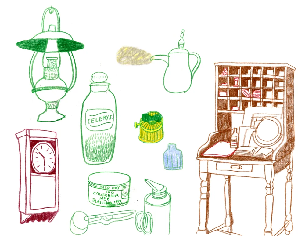charming old furnitures and medical containers