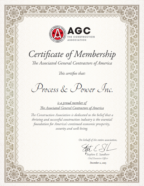 Associated General Contractors Membership — Process & Power, Inc