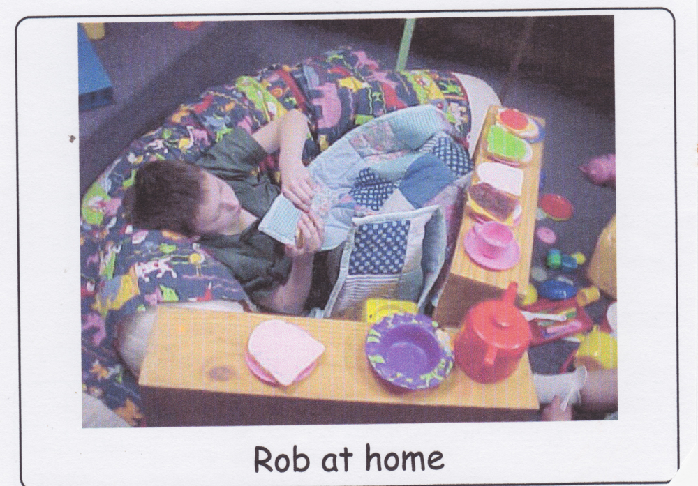 Although the caption from this school visual diary entry reads 'Rob at home', Rob is actually at school. 