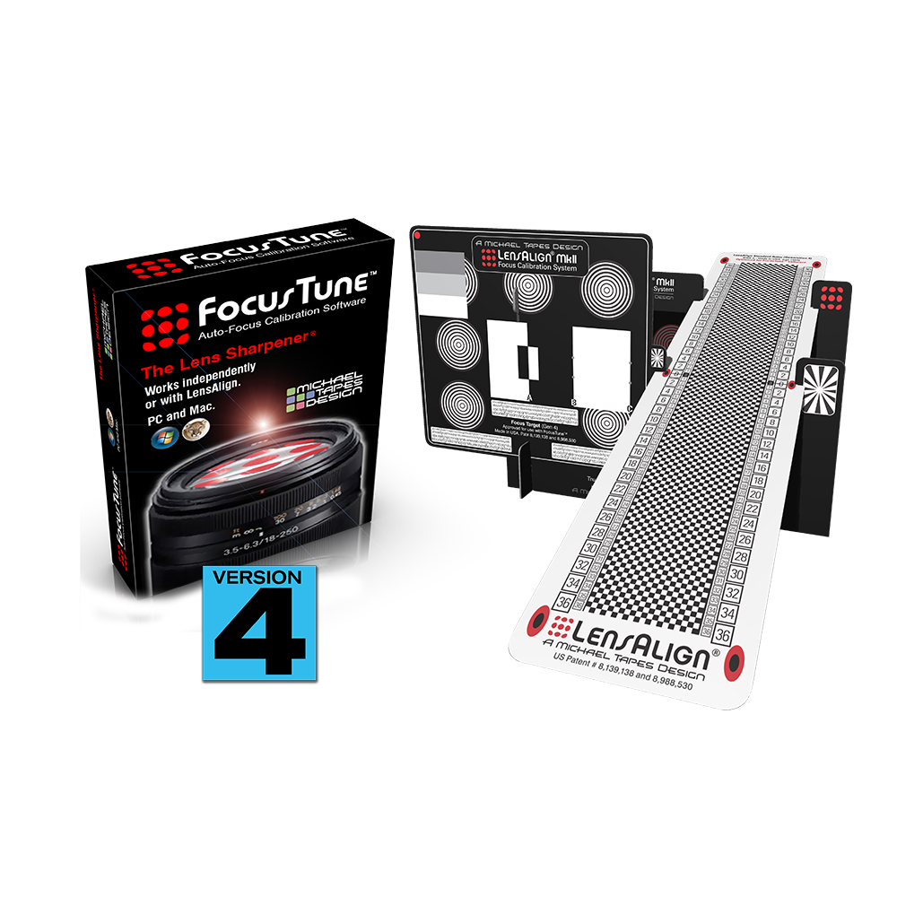 Includes LensAlign MkIi Generation 4, FocusTune V4 download link with Activation Serial# & Long Ruler Kit