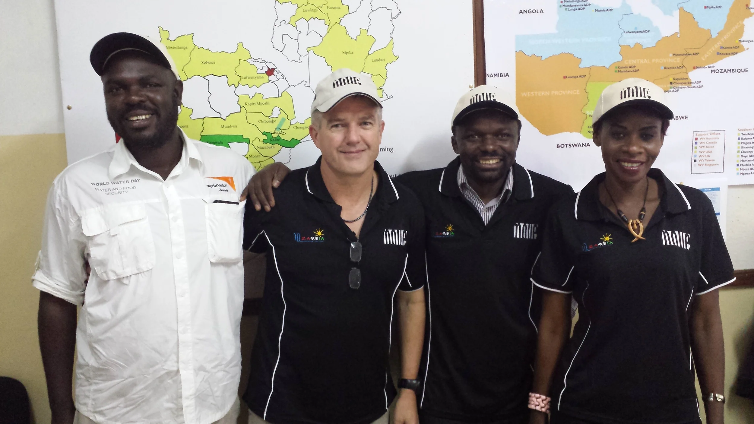 MOVE & World Vision Zambia - April 2015 Left to right : clement chipokoto (wvz), Nev pace (MOVE Director), chikondi Piri (Wvz deputy director), caroline situbeko (MOVE)
