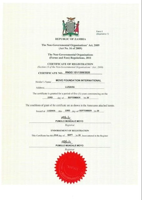 MOVE Foundation International - Zambian NGO Registered