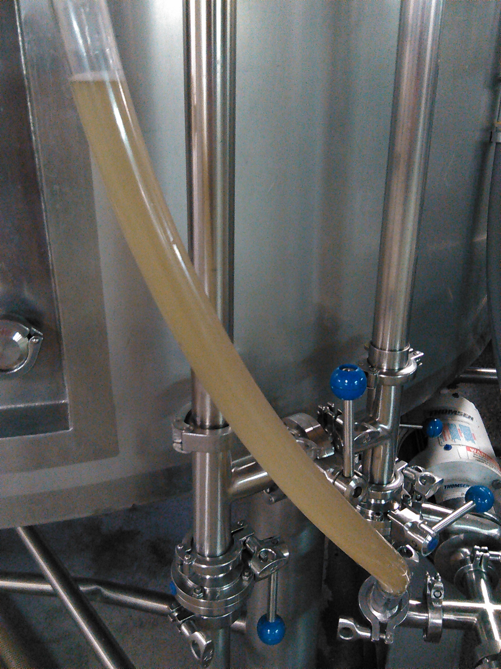 Wort (sugar water) being created and showing us a level in the Mash Tun.