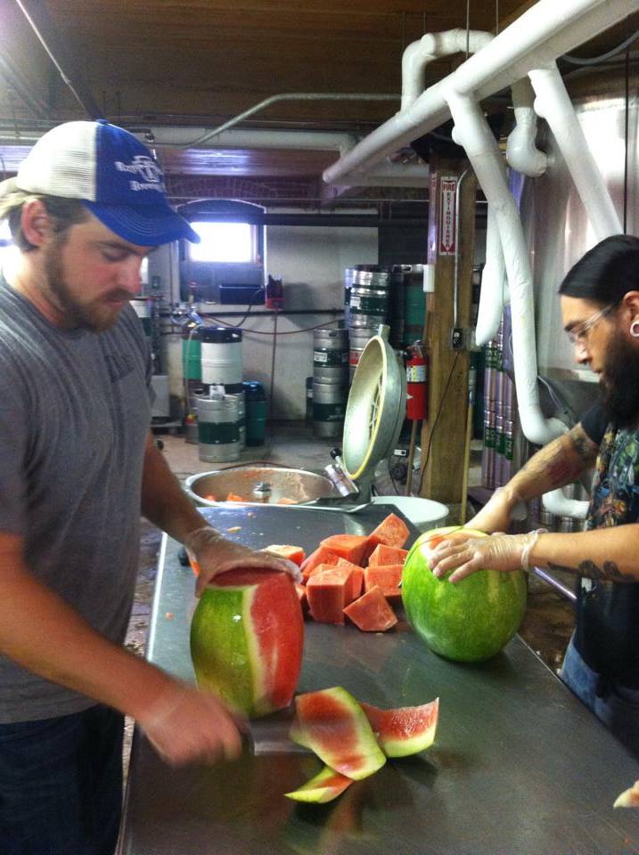 Rotz and Berto cutting up for watermelon for Lovitz Watermelon Lager