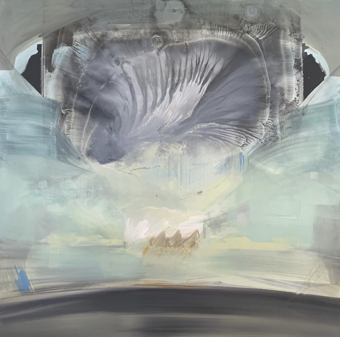 Stuck In David’s Cornfield, Windshield View , oil on canvas, 48" x 48", 2019