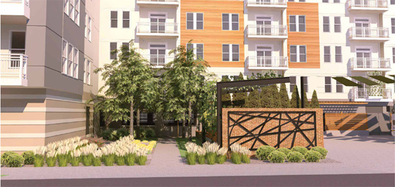 Architect's rendering showing a geometric composition on the client's "art wall".