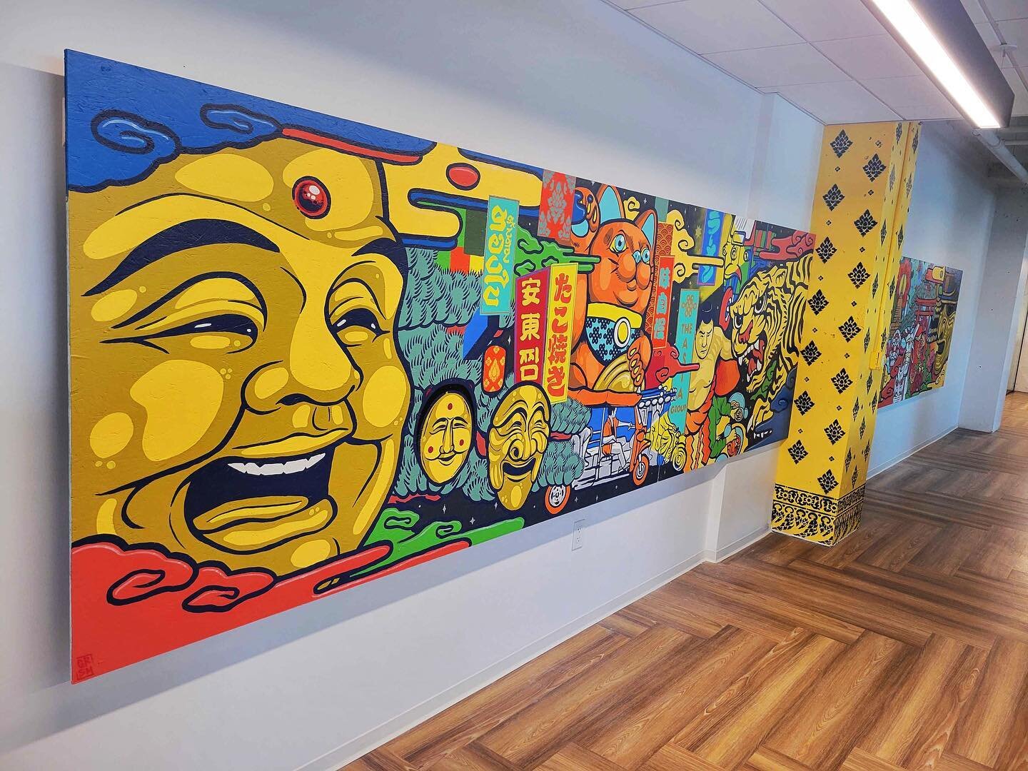 Post 2 of 3: This modern color pop mural was commissioned for The Asia Group (TAG) in Washington, DC. As we were sourcing Muralists for Asian iconography to best represent the TAG advisory firm, and their offices across Asia, we knew that Henley woul