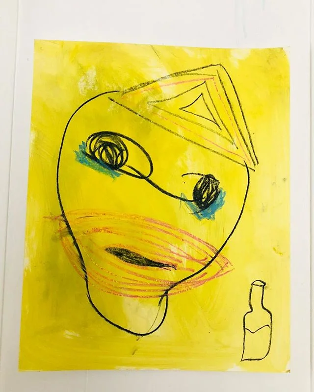 Loudmouth soup strikes again, this time with Betty. A portrait. Charcoal, crayons, watercolor on cardboard.