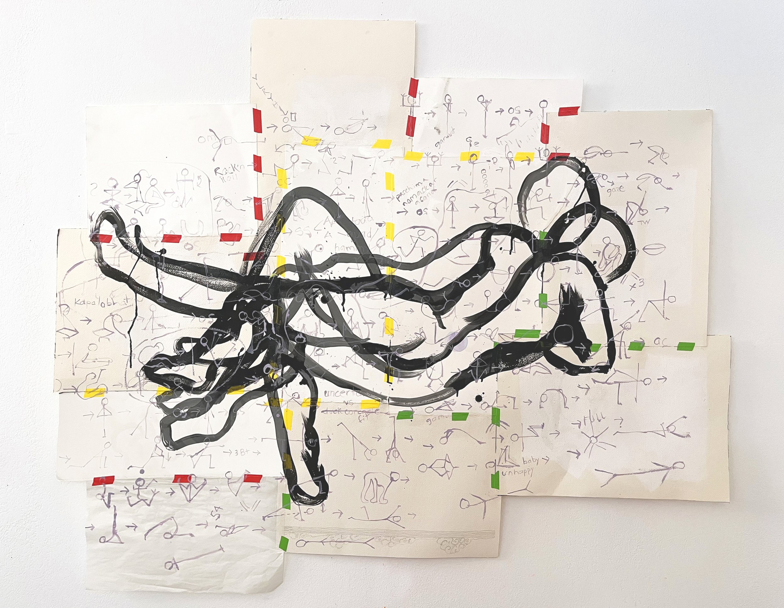  Four Lifetimes, or More 59” x 50” Paper, glassine, watercolor, ink, tape 2023  