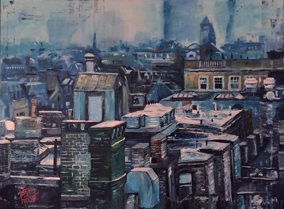 "Boston Roof Tops" 36 x 48 Inches, Oil on Canvas