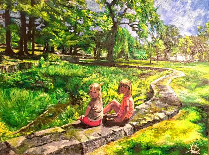 "Sisters in the Park", Oil on canvas, by Joel VanPatten