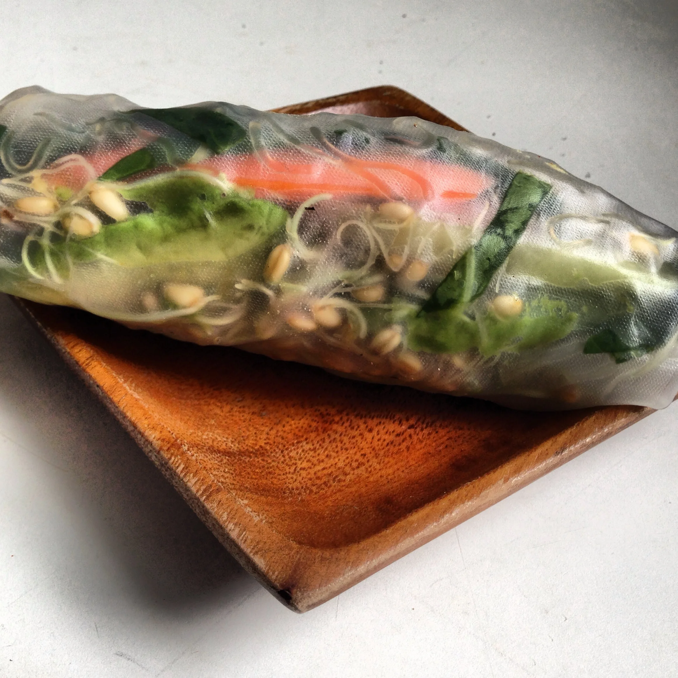a Nori Wrap, a Summer Roll, and a Sandwich- with Sprouted Wheat Berries