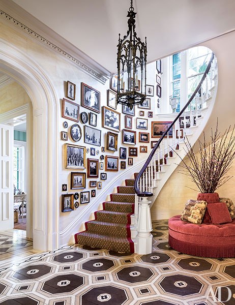Staircase of Silhouettes. 1850 Charleston mansion, interior by Mario Buatta via Architectural Digest