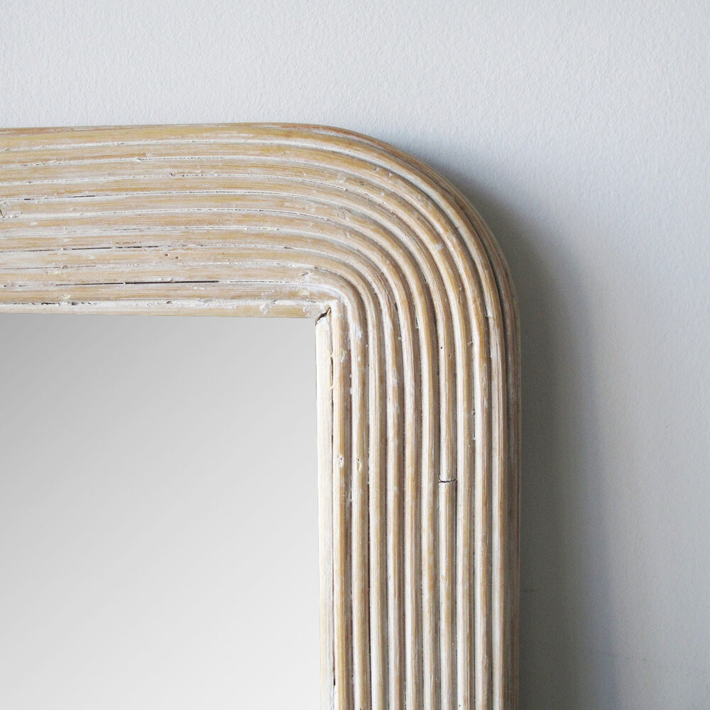 Vintage White Washed Reeded Mirror Van Royen Antiques Objects