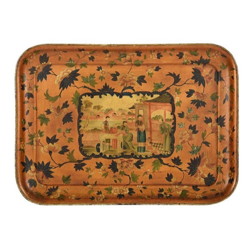 I had my eye on this 19th-century tole tray from @brunkauctions. It sold with a hammer price of $3,000- which was a bummer for me, but awesome for antiques in general! I&rsquo;ve been seeing a real uptick in auction prices for more &ldquo;traditional