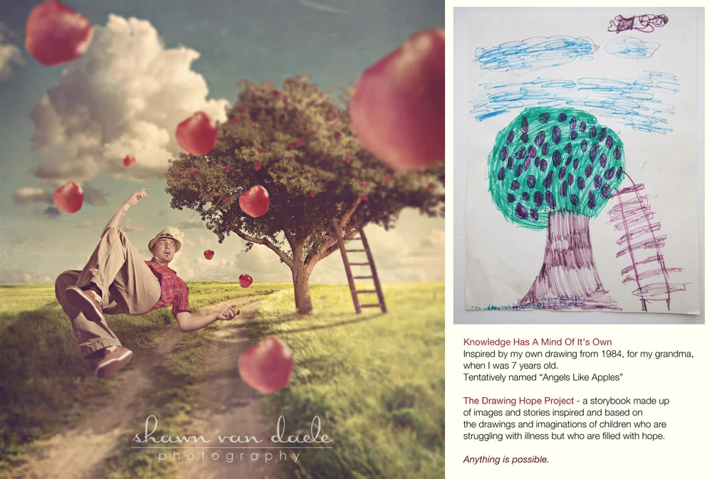 This is the original drawing and photo that started the whole Drawing Hope Project. I think I did the drawing when I was 6 years old, for my Grandmother. In 2012 I turned that drawing into a "real" photo starring myself.