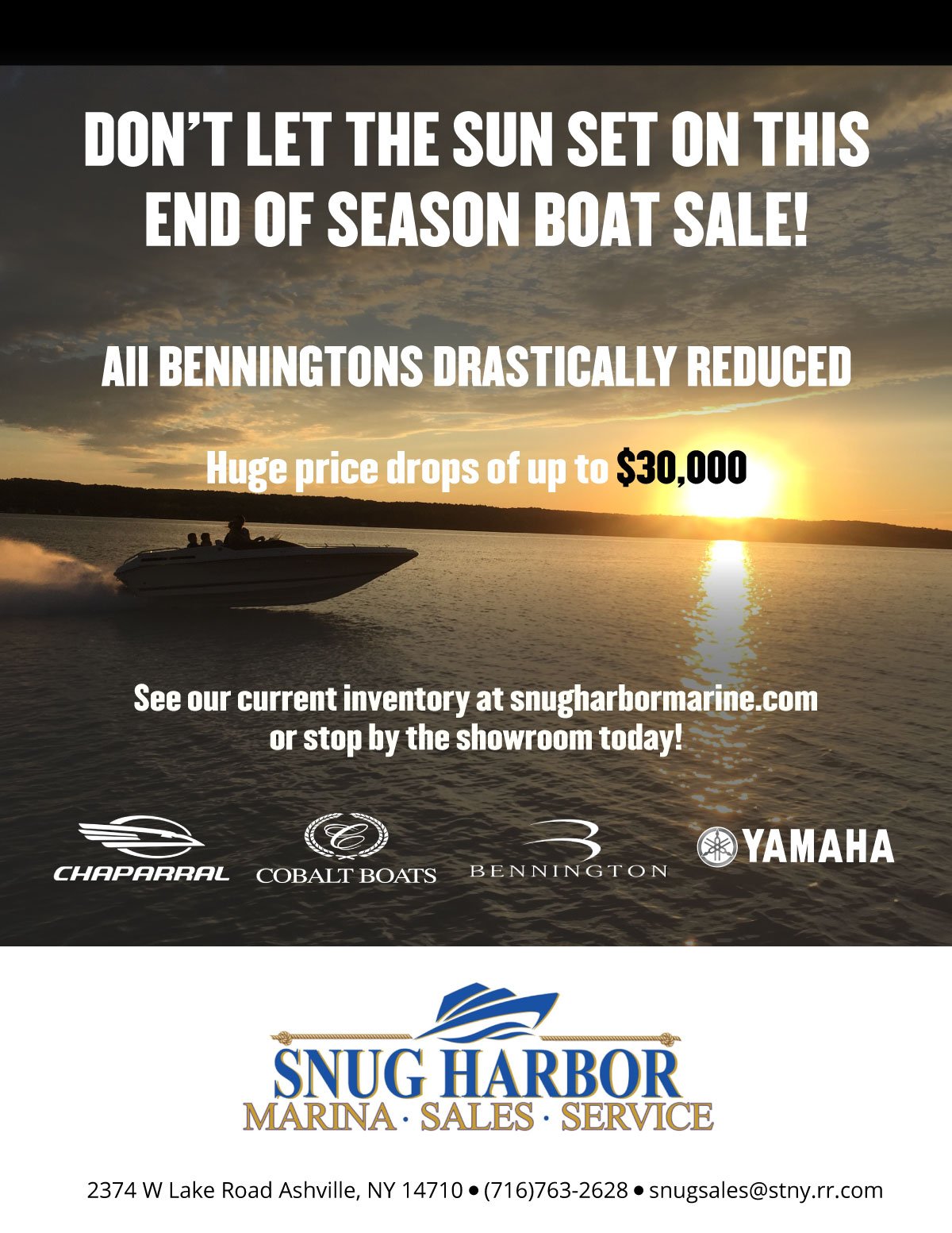 End of Summer Sales Event, all boats heavily discounted!!! Savings up to $  30,000