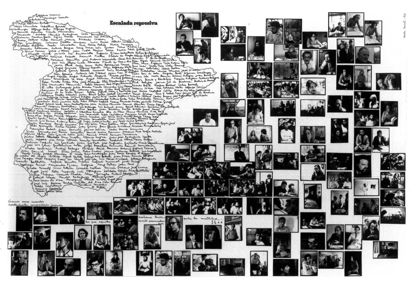 "Intellettuali di sinistra nella Spagna Franchista". Pannello con nomi e fotografie.