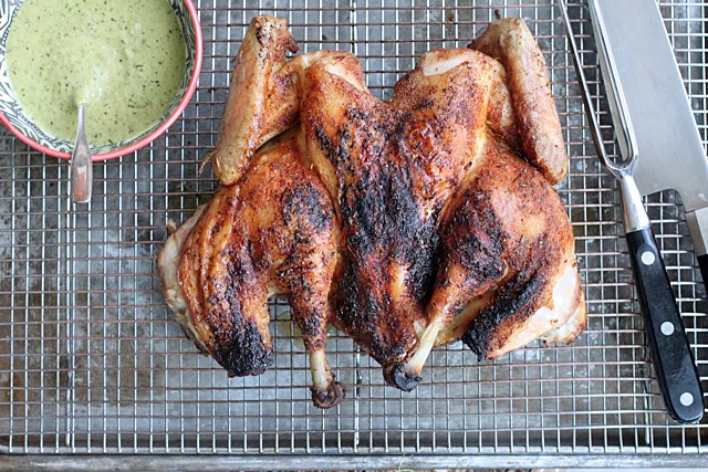Grilled Butterflied Chicken with Charred Jalapeño Sauce