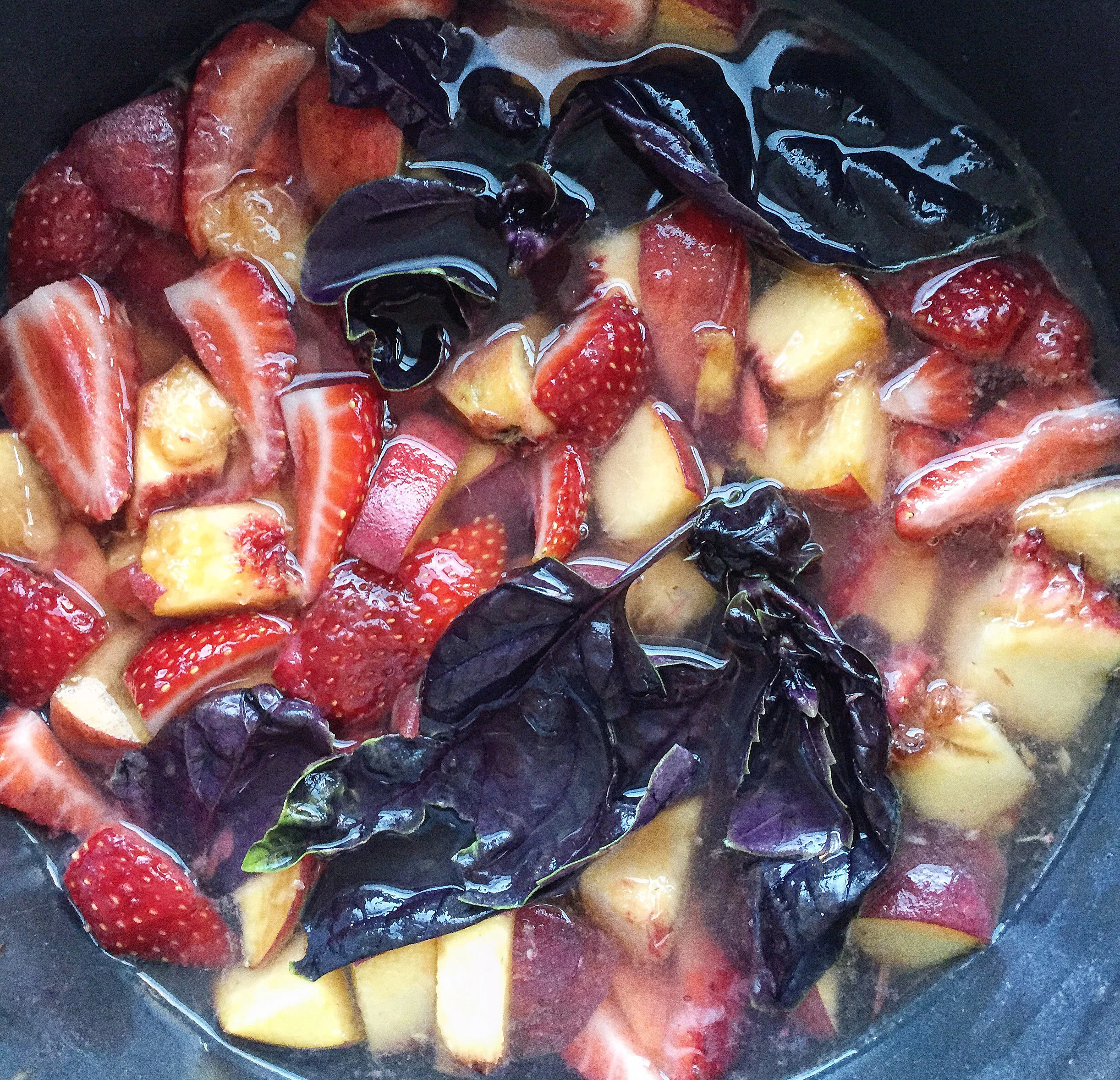 Strawberry-Peach Basil Drinking Vinegar (Shrub)