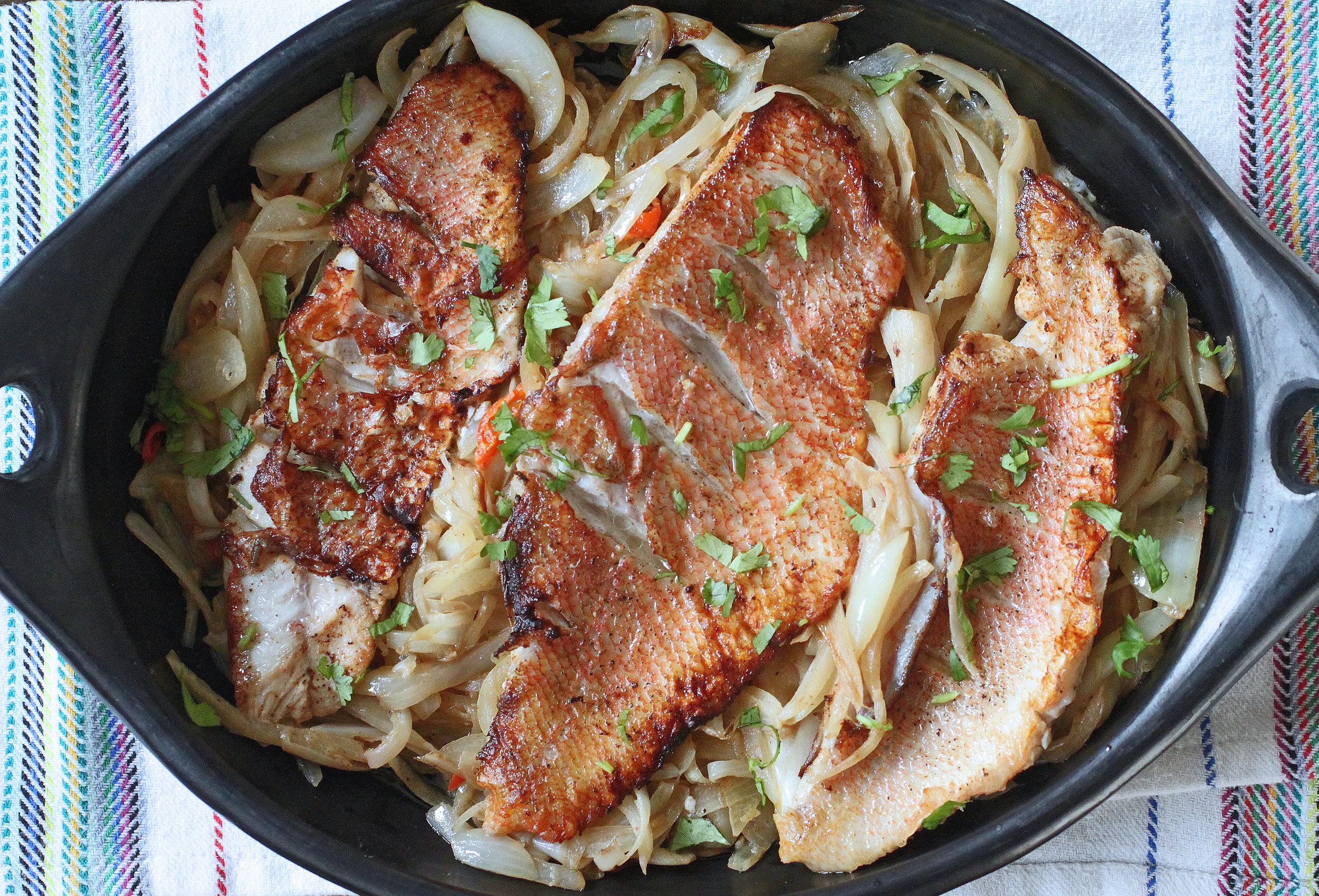 Red Snapper with Lemon, Onions, Mustard & Habañero (Poisson Yassa)