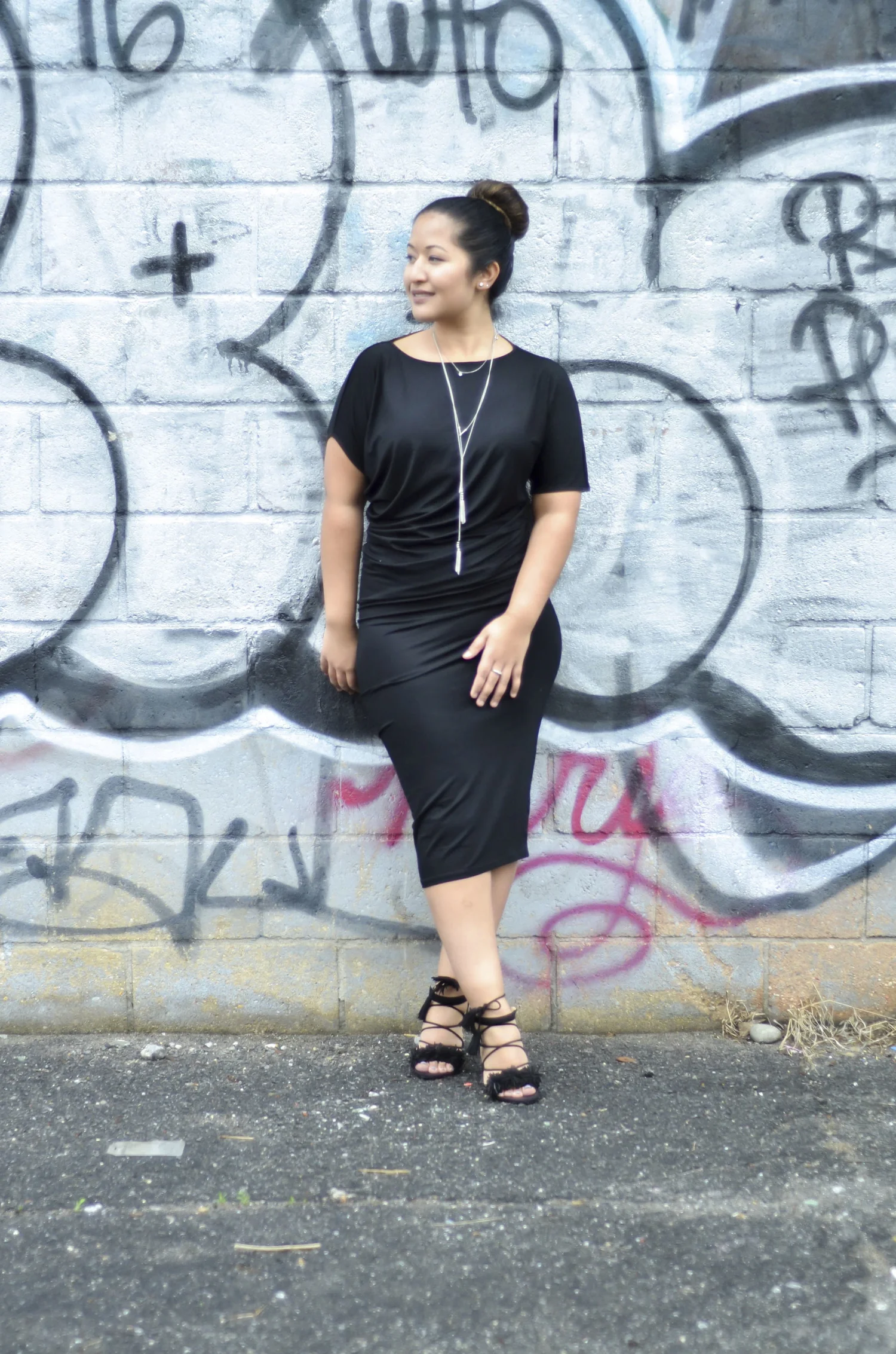 Black Jersey Dress With Cutout Detail With Crystal Borders