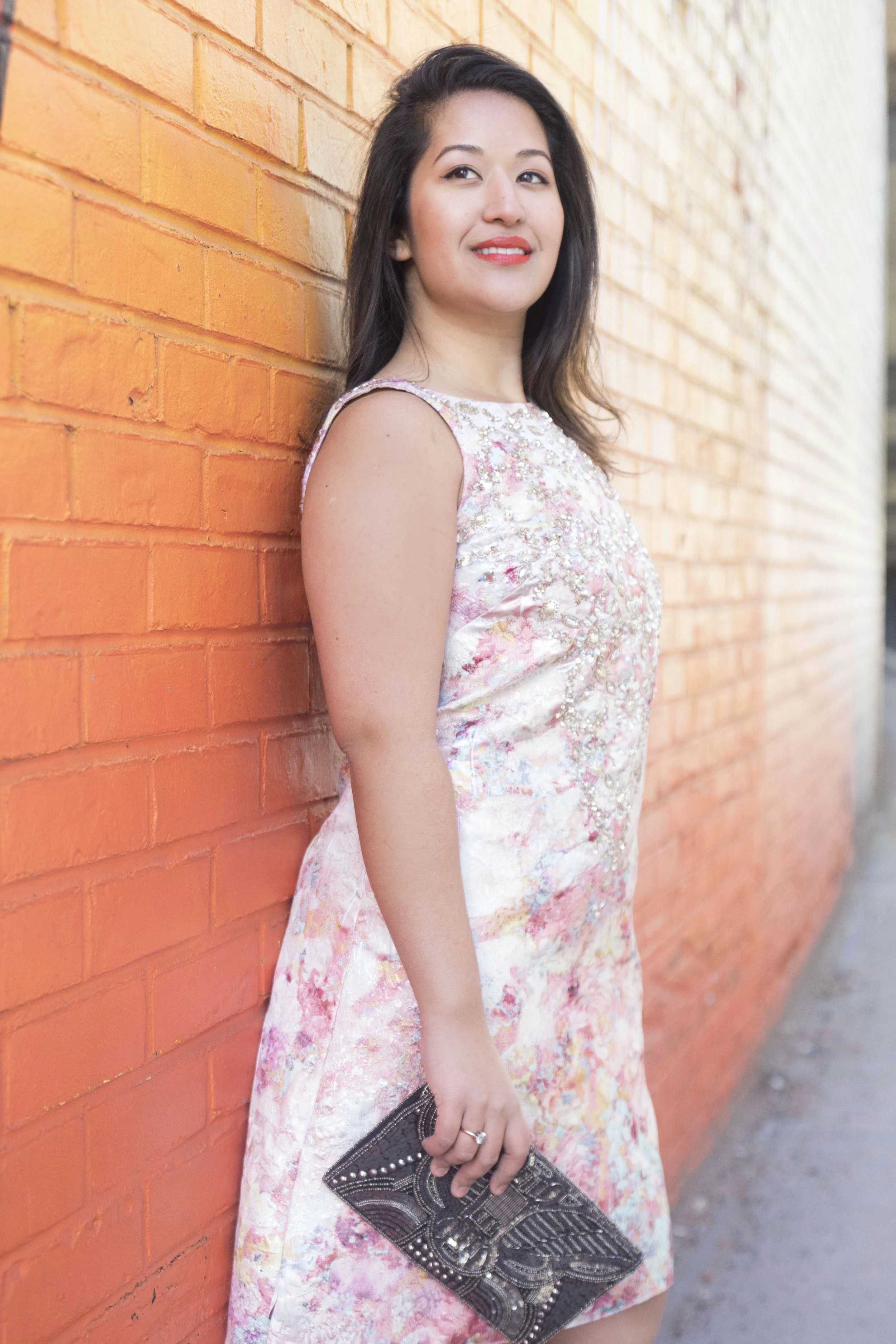 Krity S x Aidan Mattox Beaded Brocade Short Dress