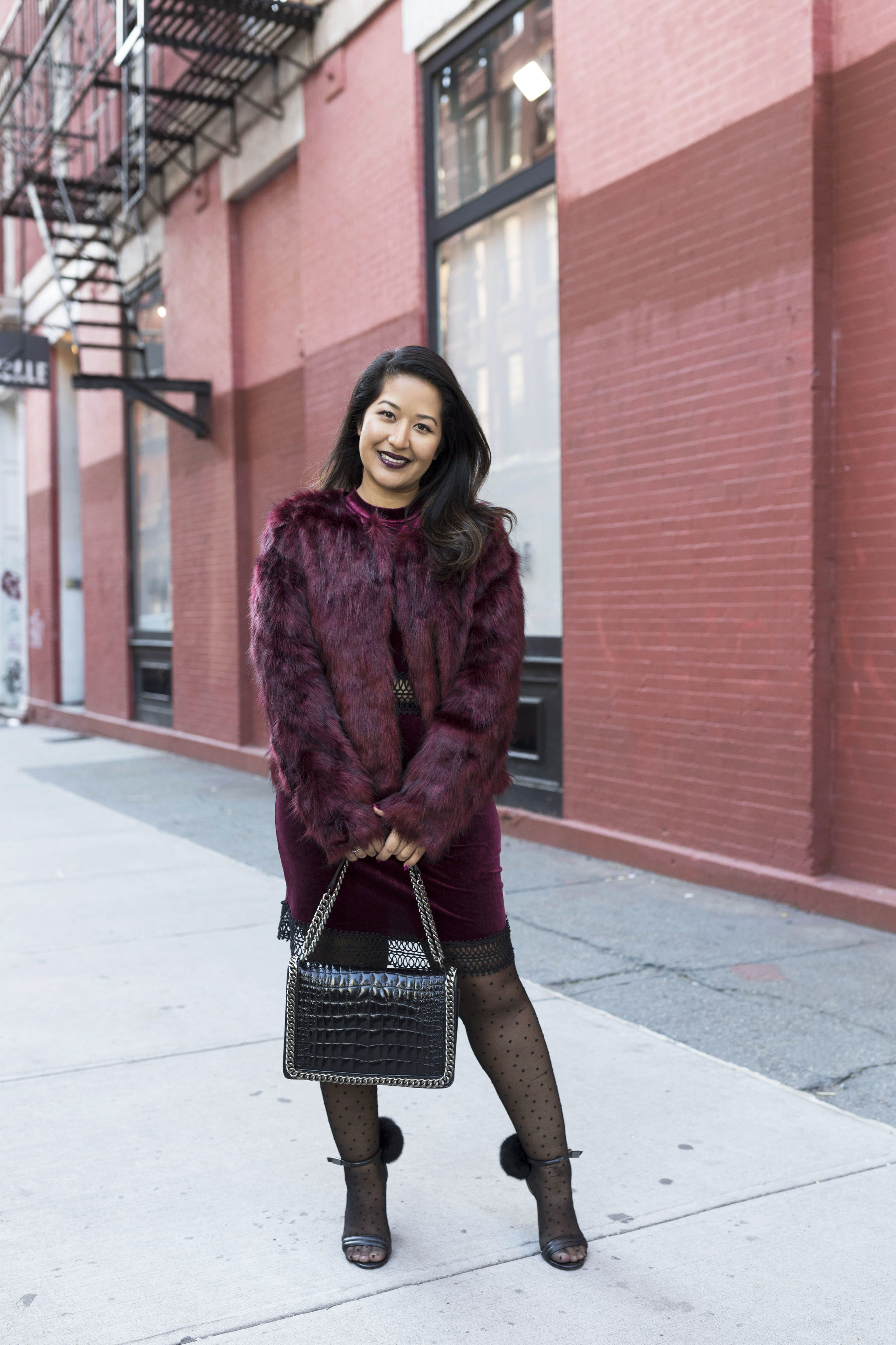Krity S x Holiday Outfit x Century 21 Burgundy Velvet Dress and Faux Fur1.jpg