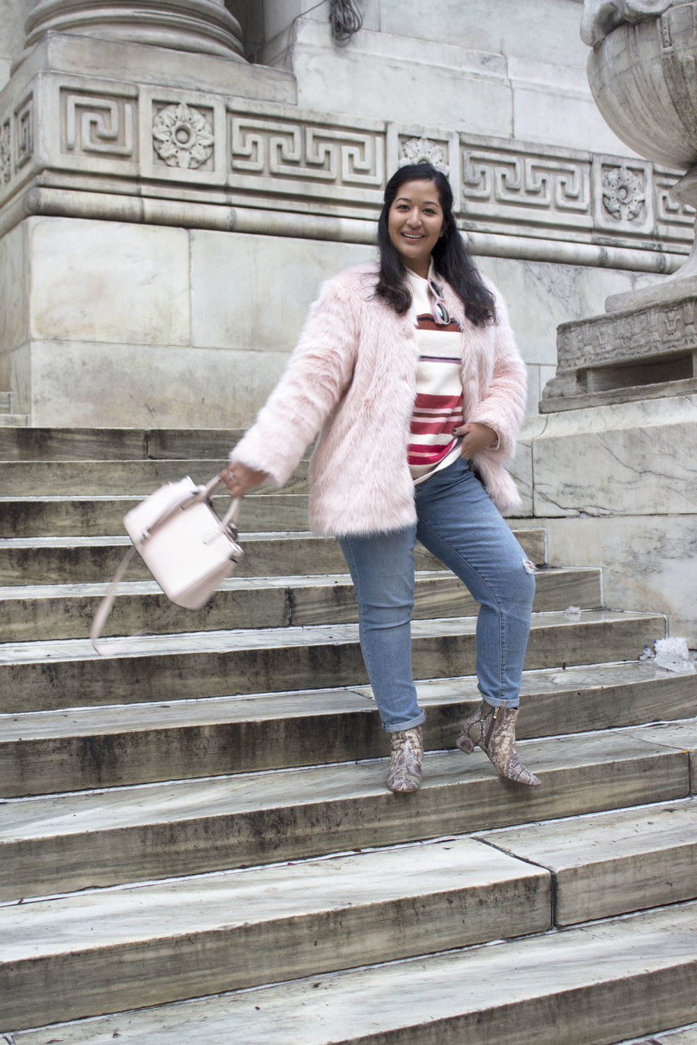 Krity S x Loft Stripe Sweater x Pink Faux Fur x Winter Outfit1.jpg