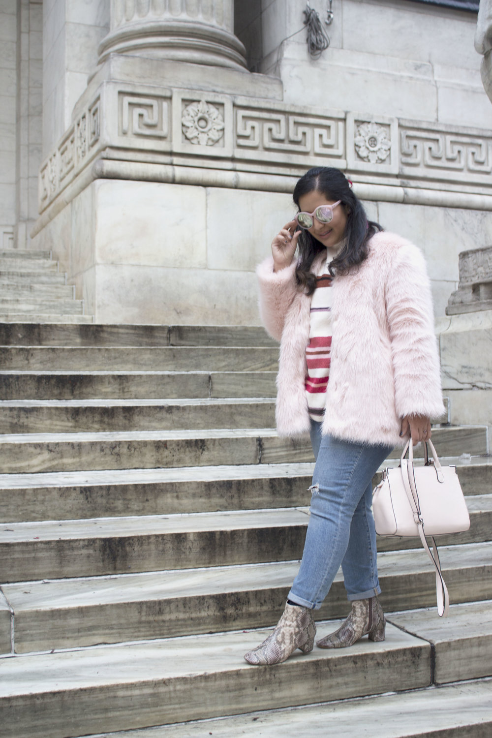 Krity S x Loft Stripe Sweater x Pink Faux Fur x Winter Outfit2.jpg