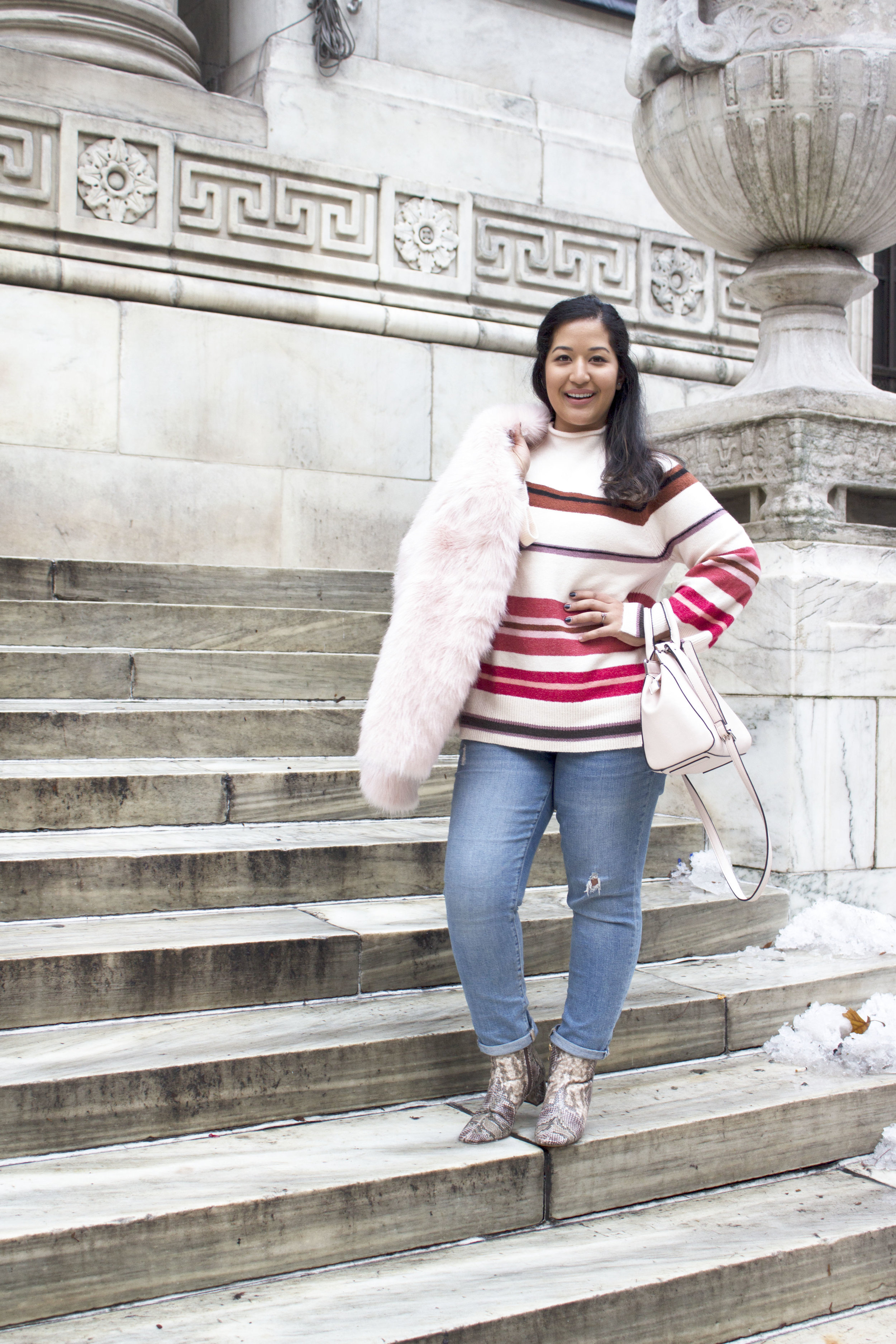 Krity S x Loft Stripe Sweater x Pink Faux Fur x Winter Outfit4.jpg