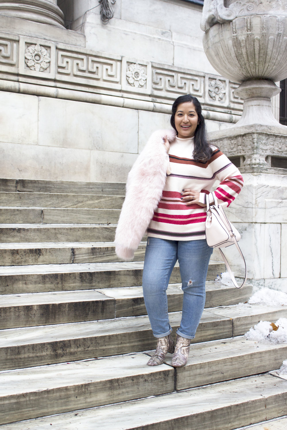 Krity S x Loft Stripe Sweater x Pink Faux Fur x Winter Outfit4.jpg