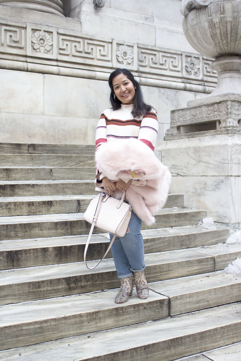 Krity S x Loft Stripe Sweater x Pink Faux Fur x Winter Outfit5.jpg