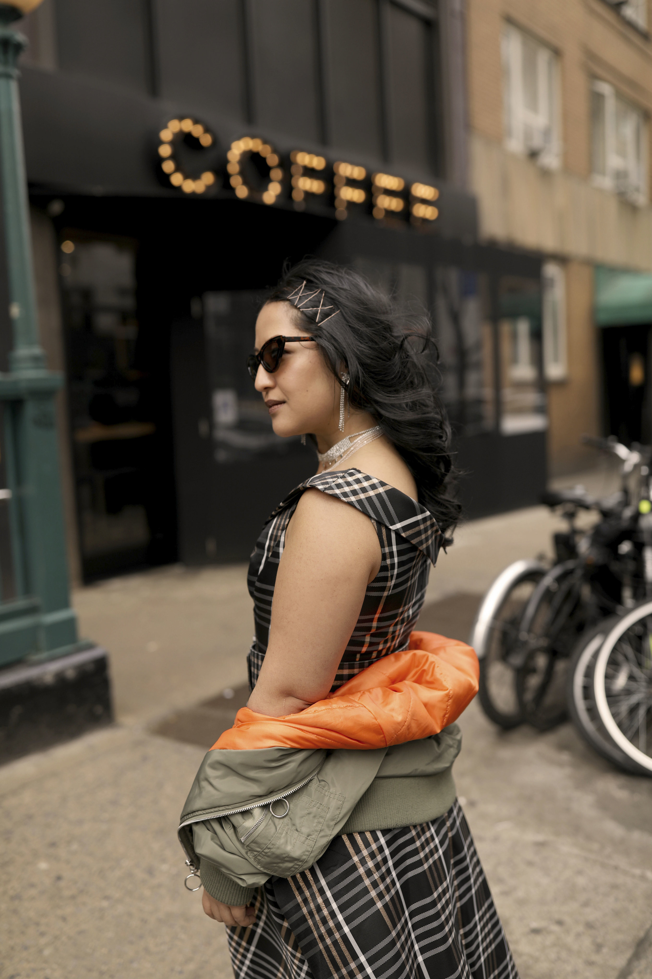 Olive Bomber Jacket with Orange Lining