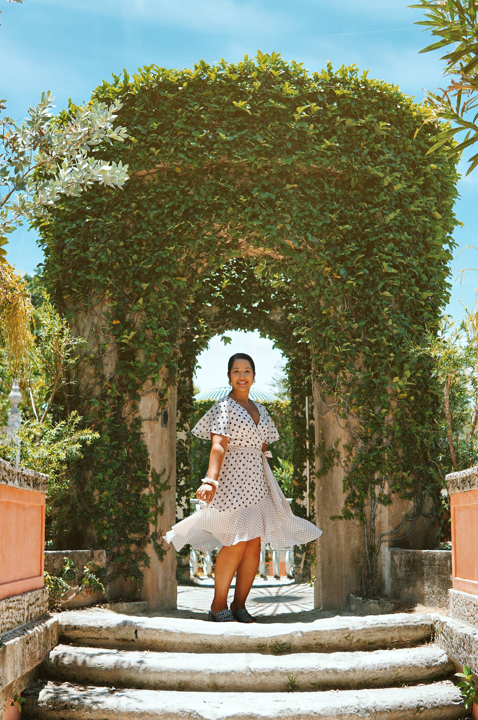 Polka Dot Chiffon dress at the Vizcaya Museum 