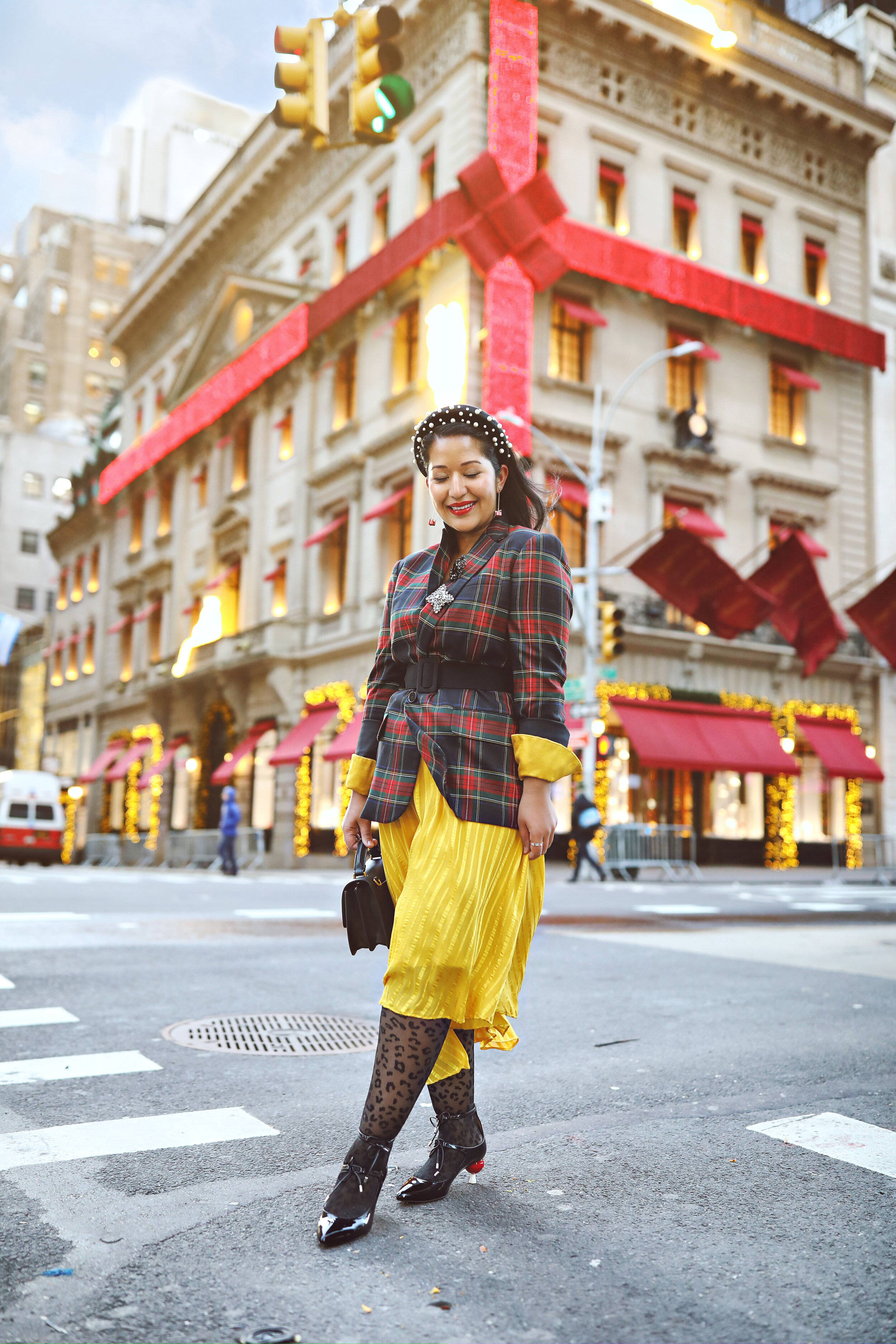 Red Plaid Blazer Holiday Outfit