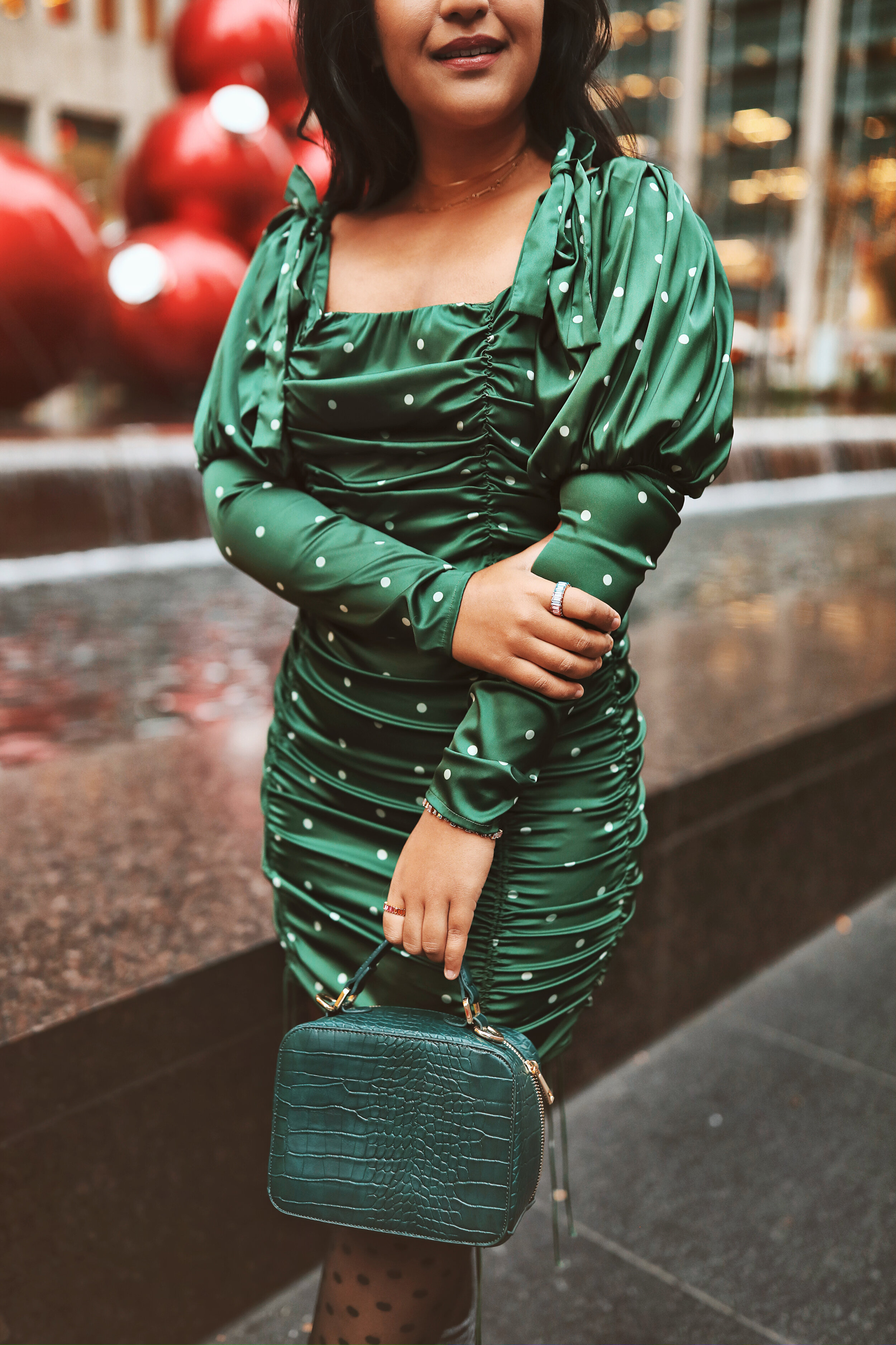 For Love and Lemons Green Polka Dot Dress details