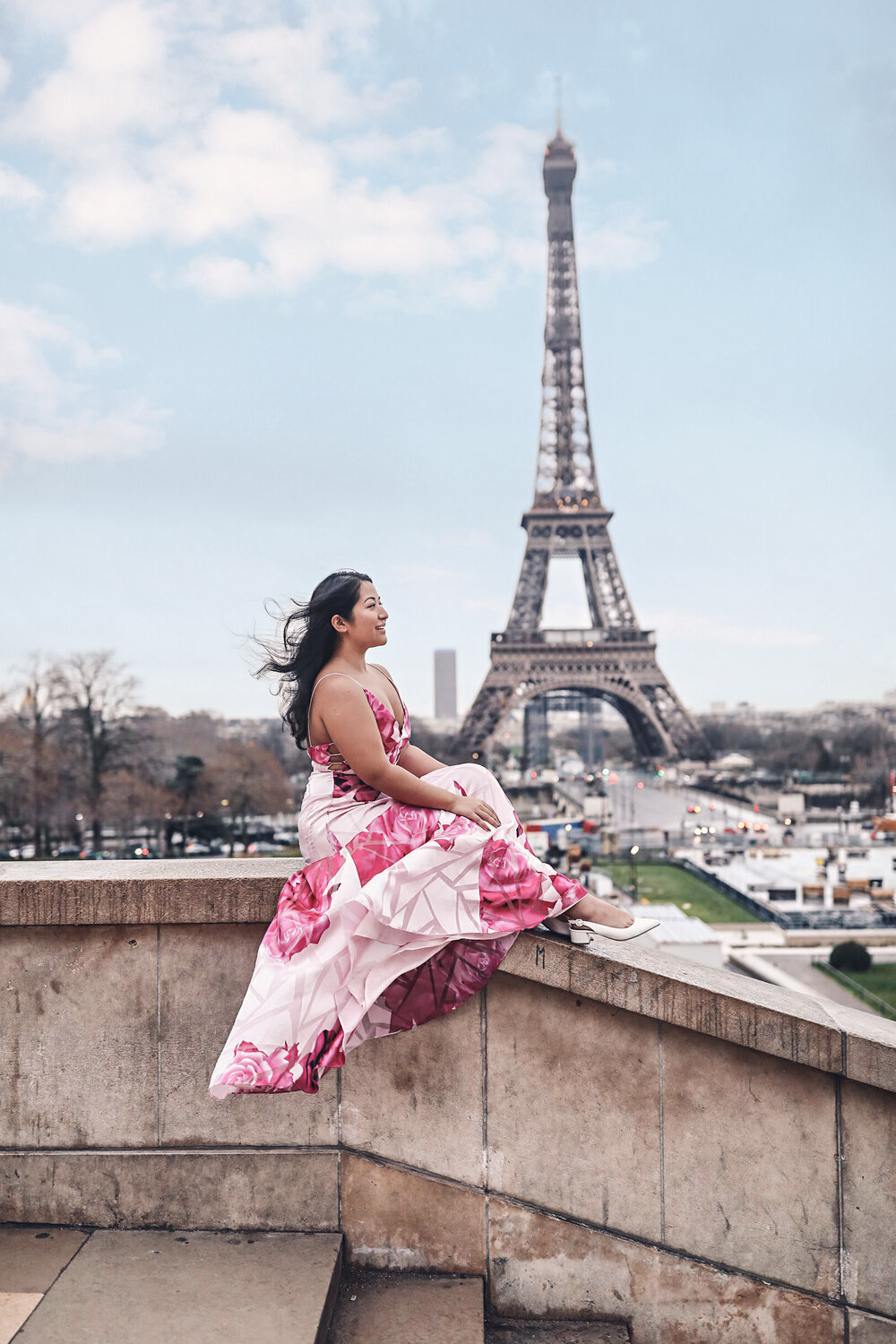 Trocadero Paris Instagramable Photo Location – Pink floral Gown 