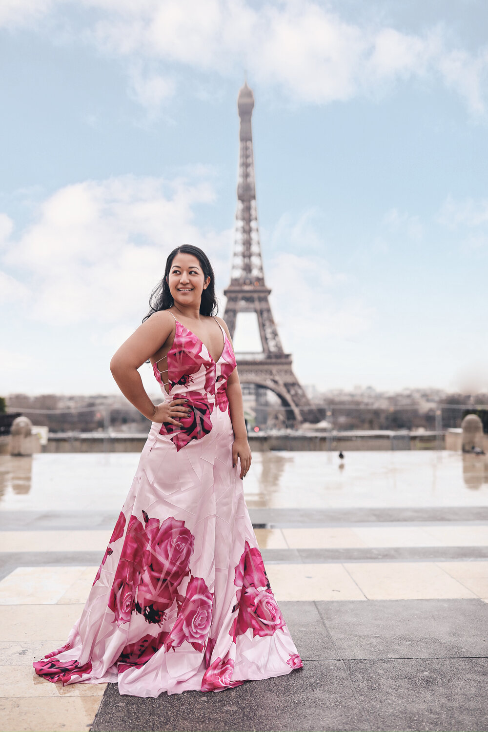 Trocadero Paris Instagramable Photo Location – Pink floral Gown 