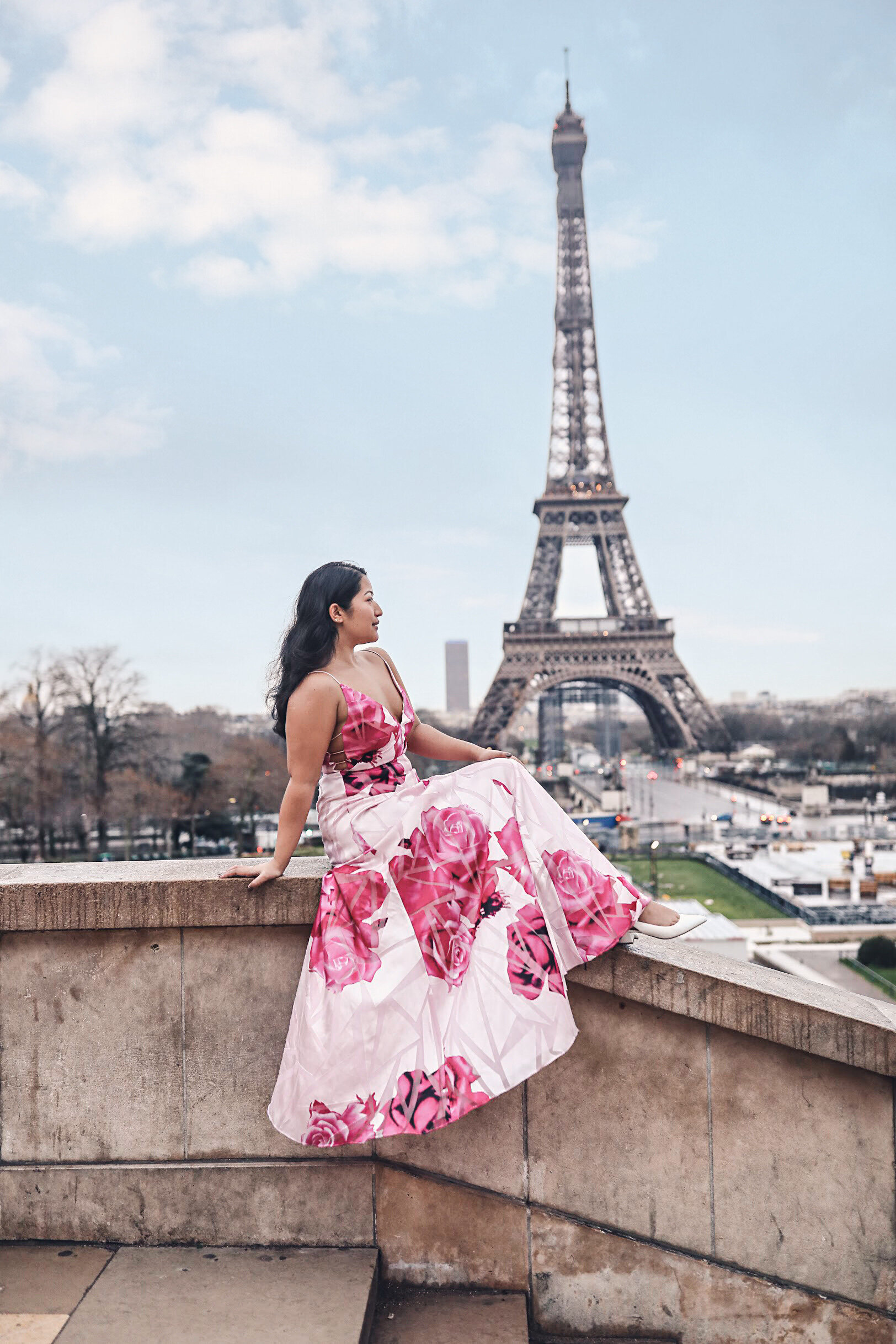 Trocadero Paris Instagramable Photo Location – Pink floral Gown 
