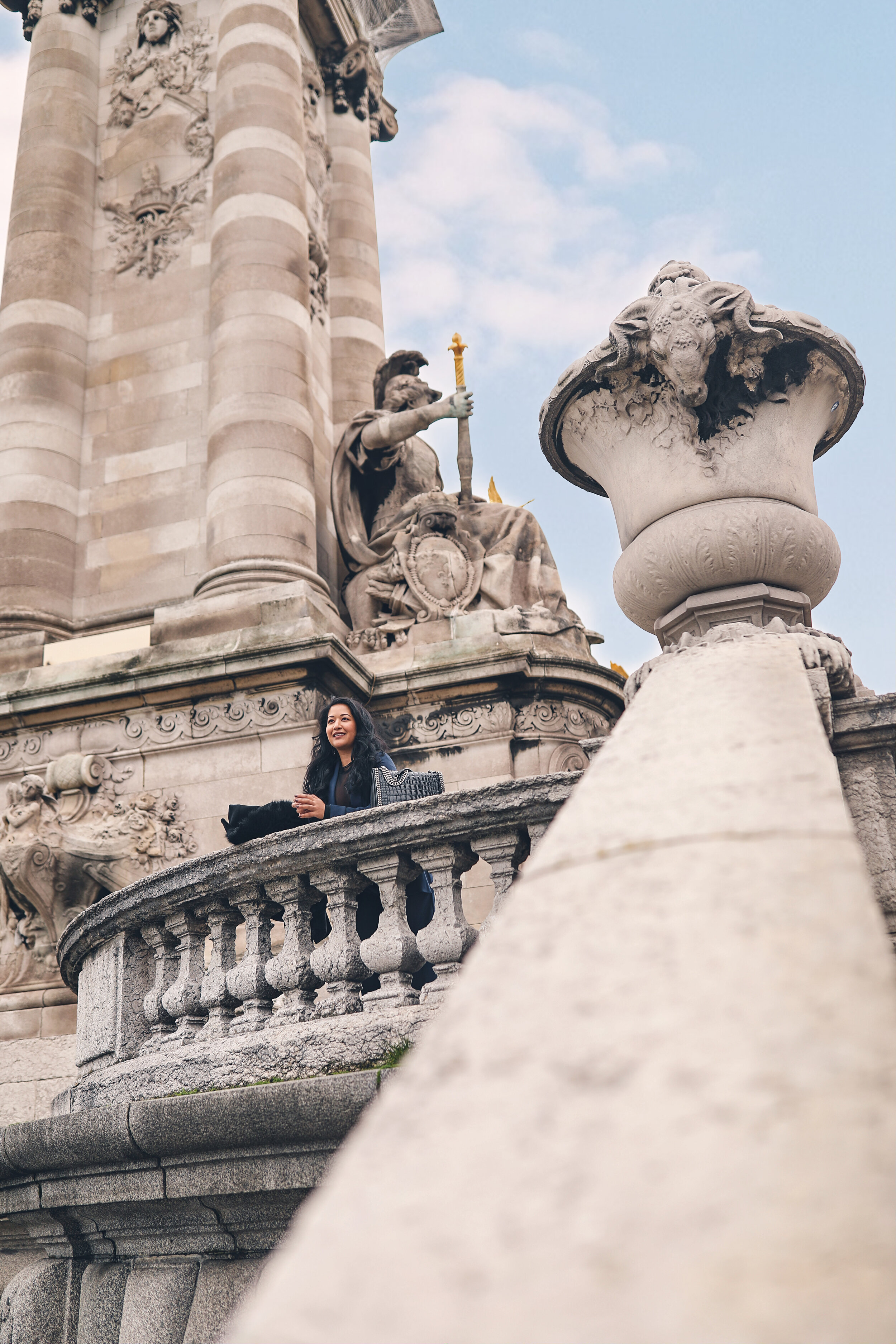 Pont Alexandre III Bridge Paris Instagramable Photo Location – Navy Satin Suit