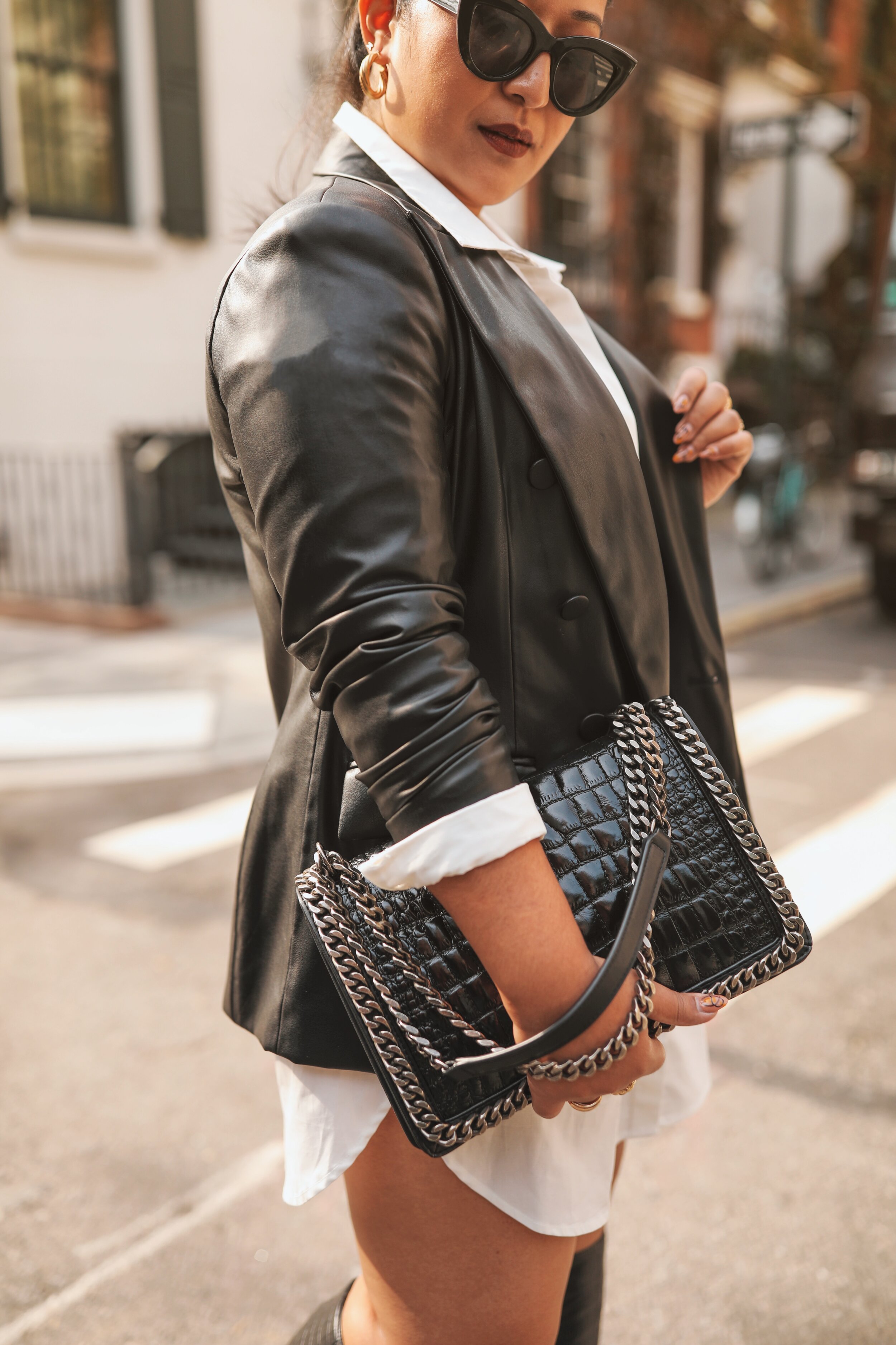 leather blazer fall outfit