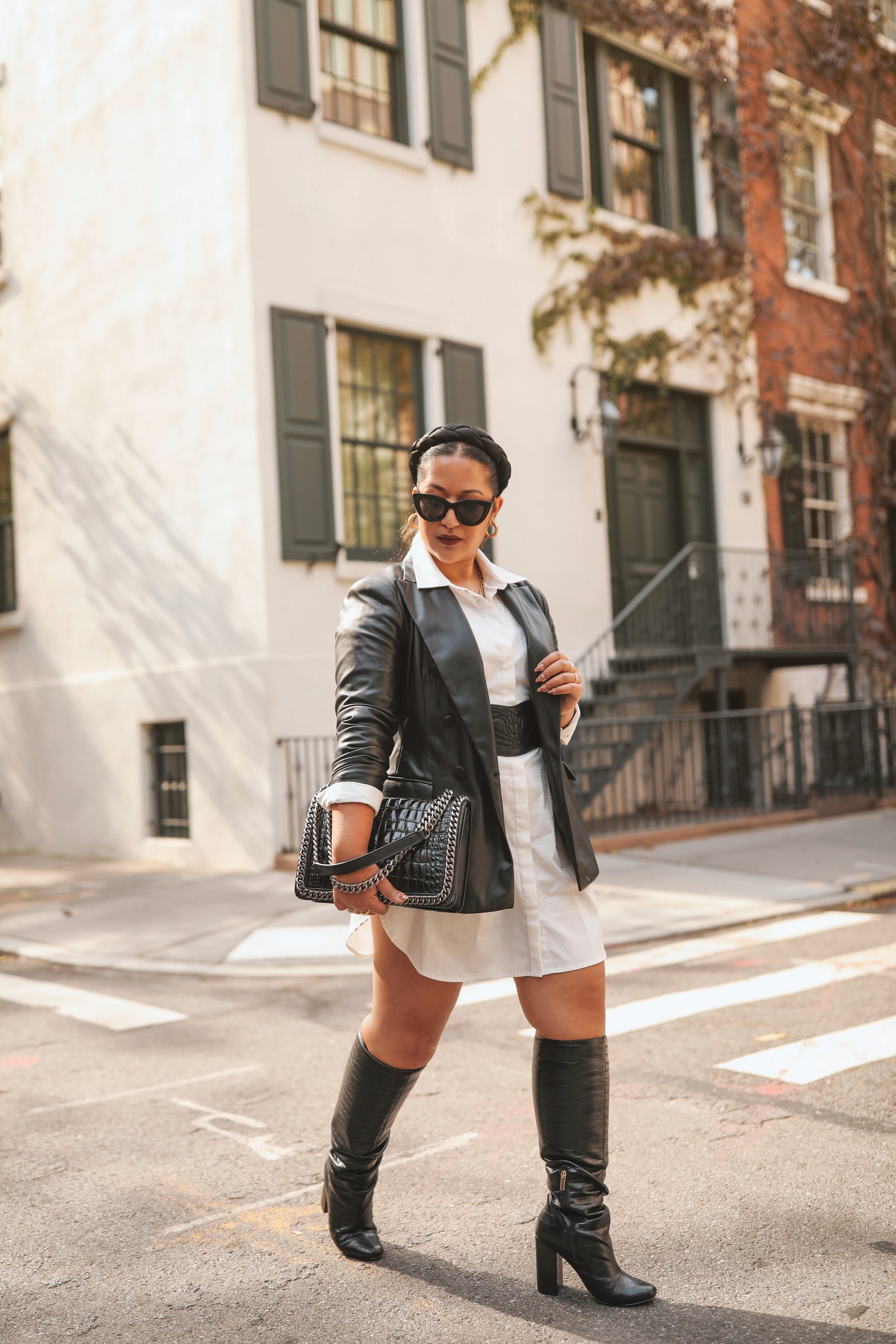 leather blazer fall outfit