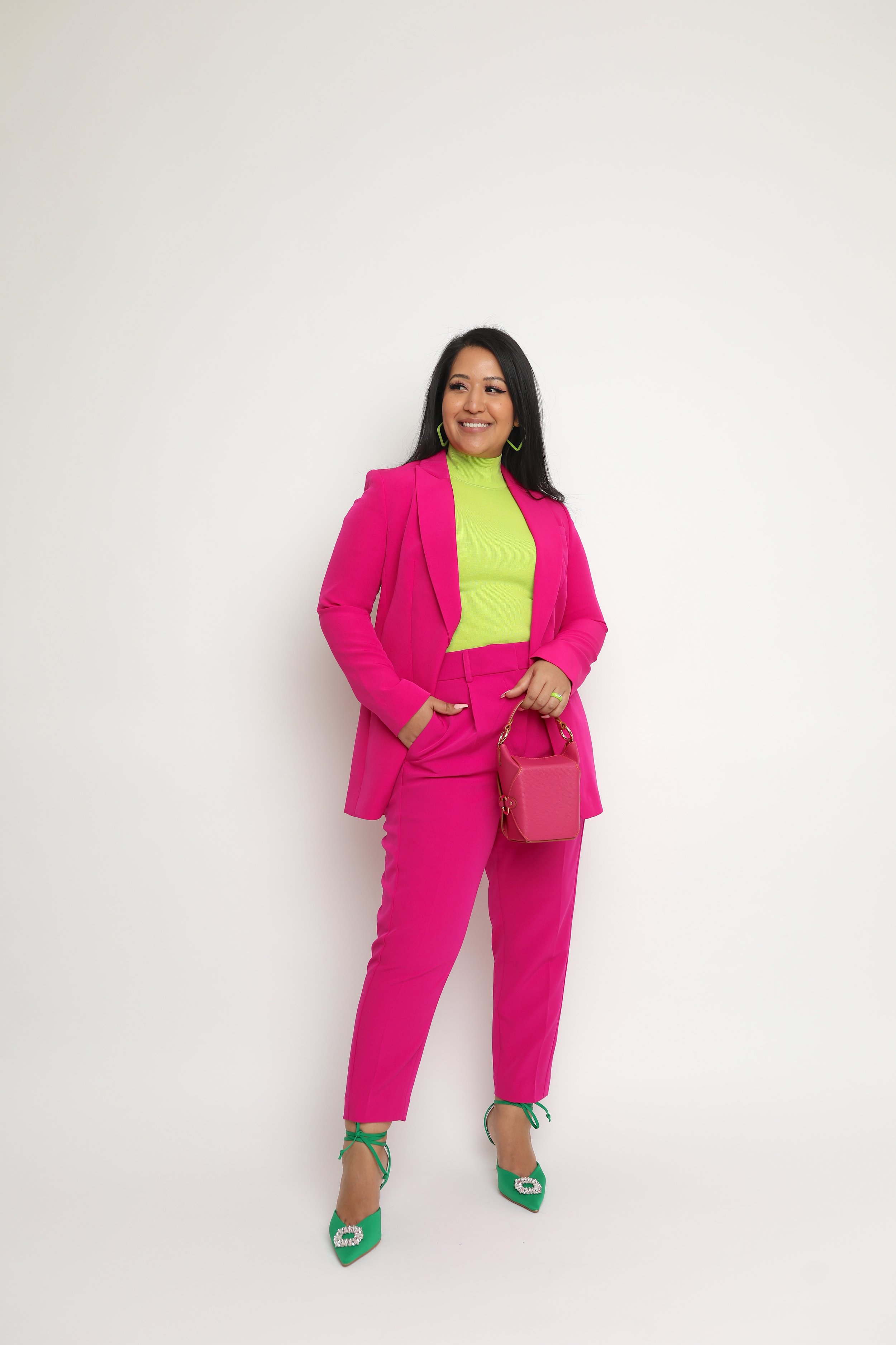 Color block outfit Pink Suit with green