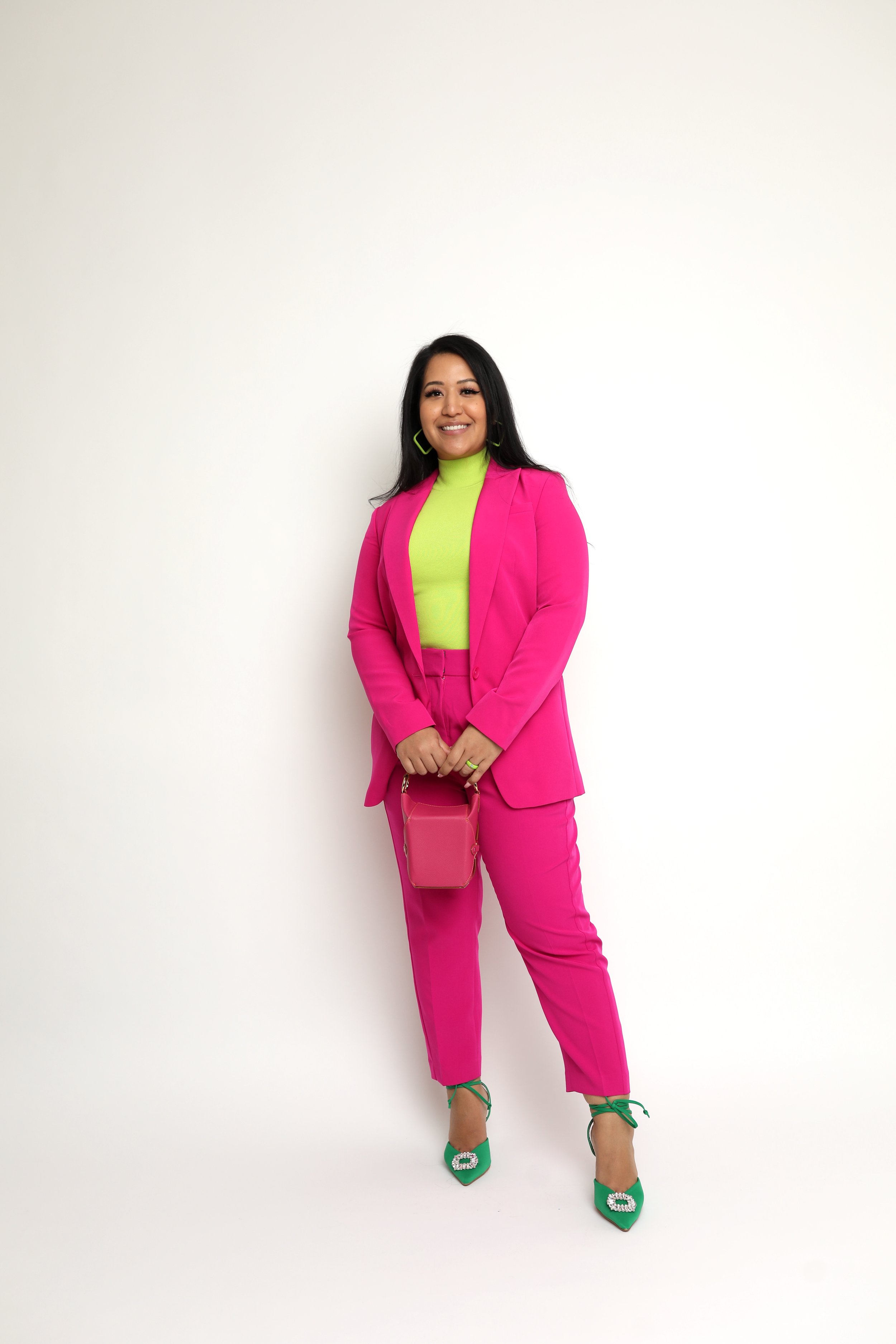 Color block outfit Pink Suit with green