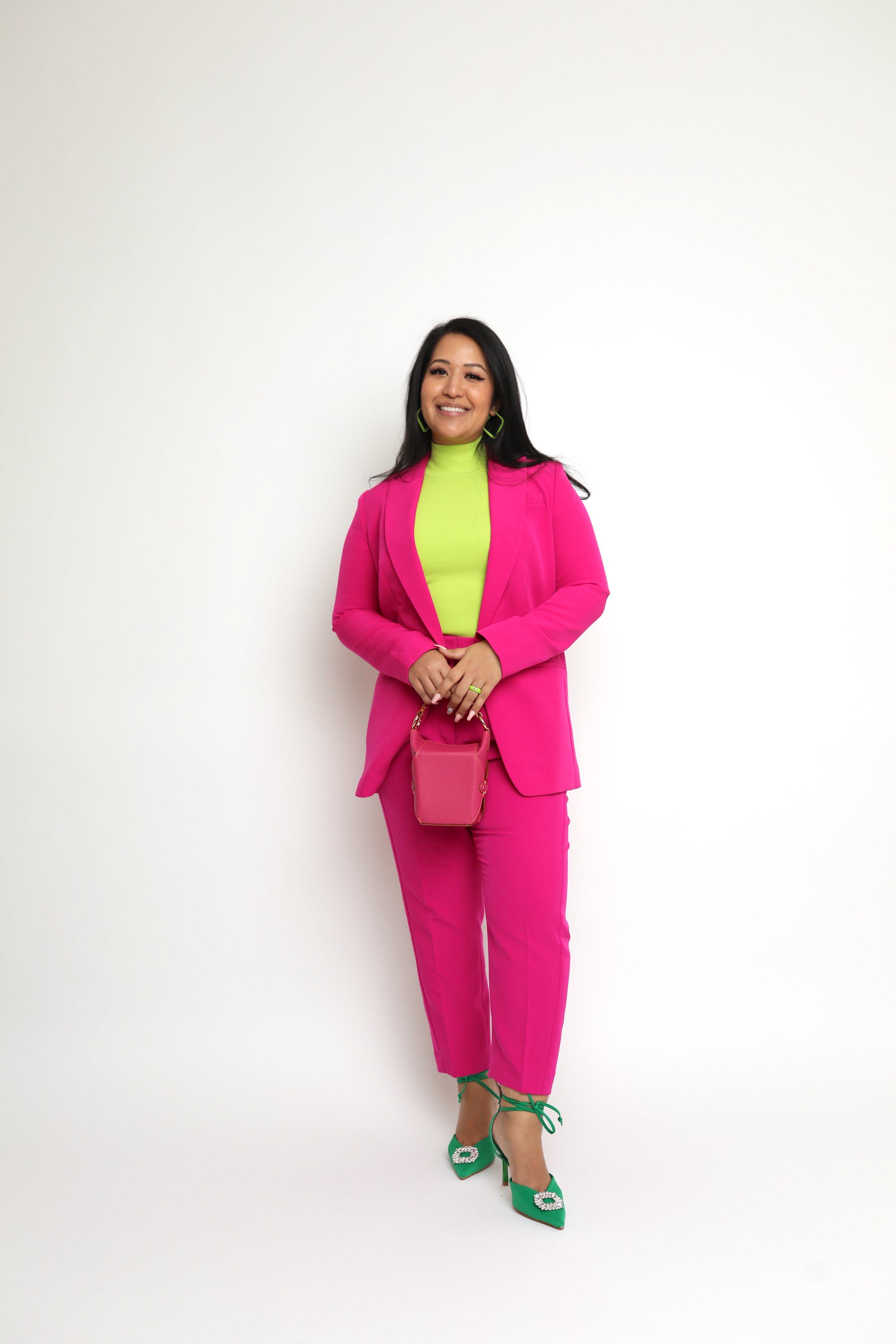 Color block outfit Pink Suit with green