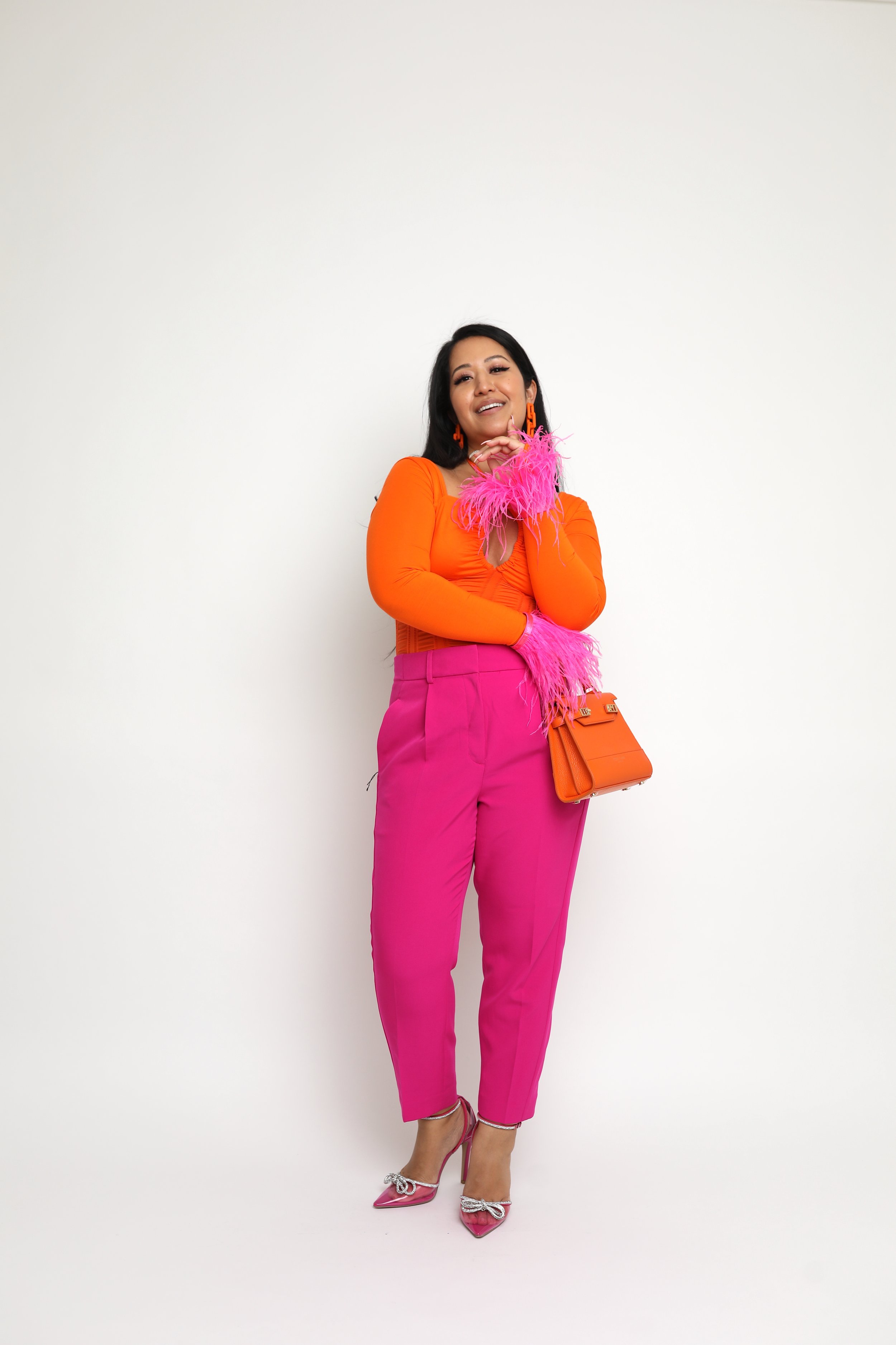 Orange and pink Color block outfits: How to wear the colorful dopamine dressing trend