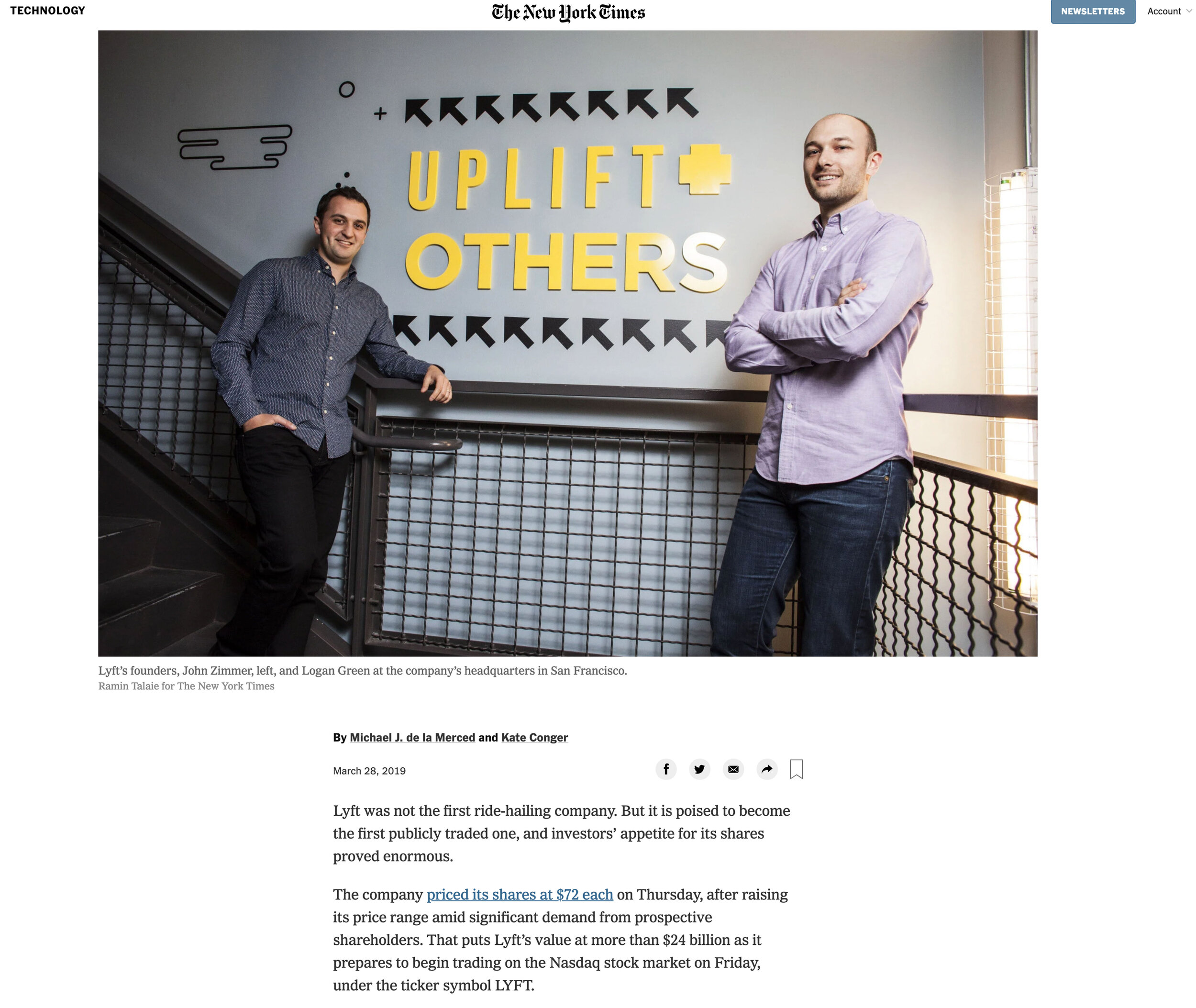 Lyft Founders John Zimmer & Logan Green for The New York Times